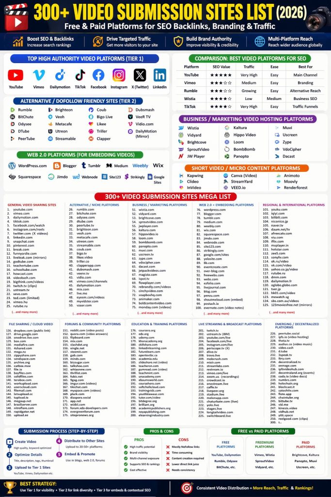 150+ Video Submission Sites List (2026) – Free & Paid Platforms for SEO, Backlinks & Traffic-2